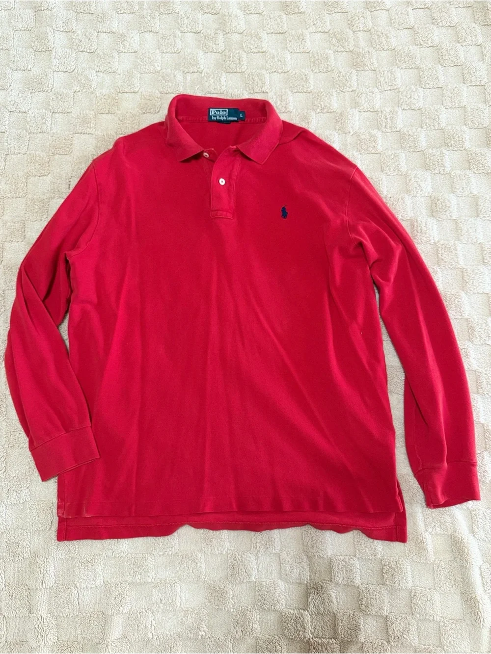 Polo Ralph Lauren Men’s Large Red Long Sleeve Polo Shirt Navy Pony